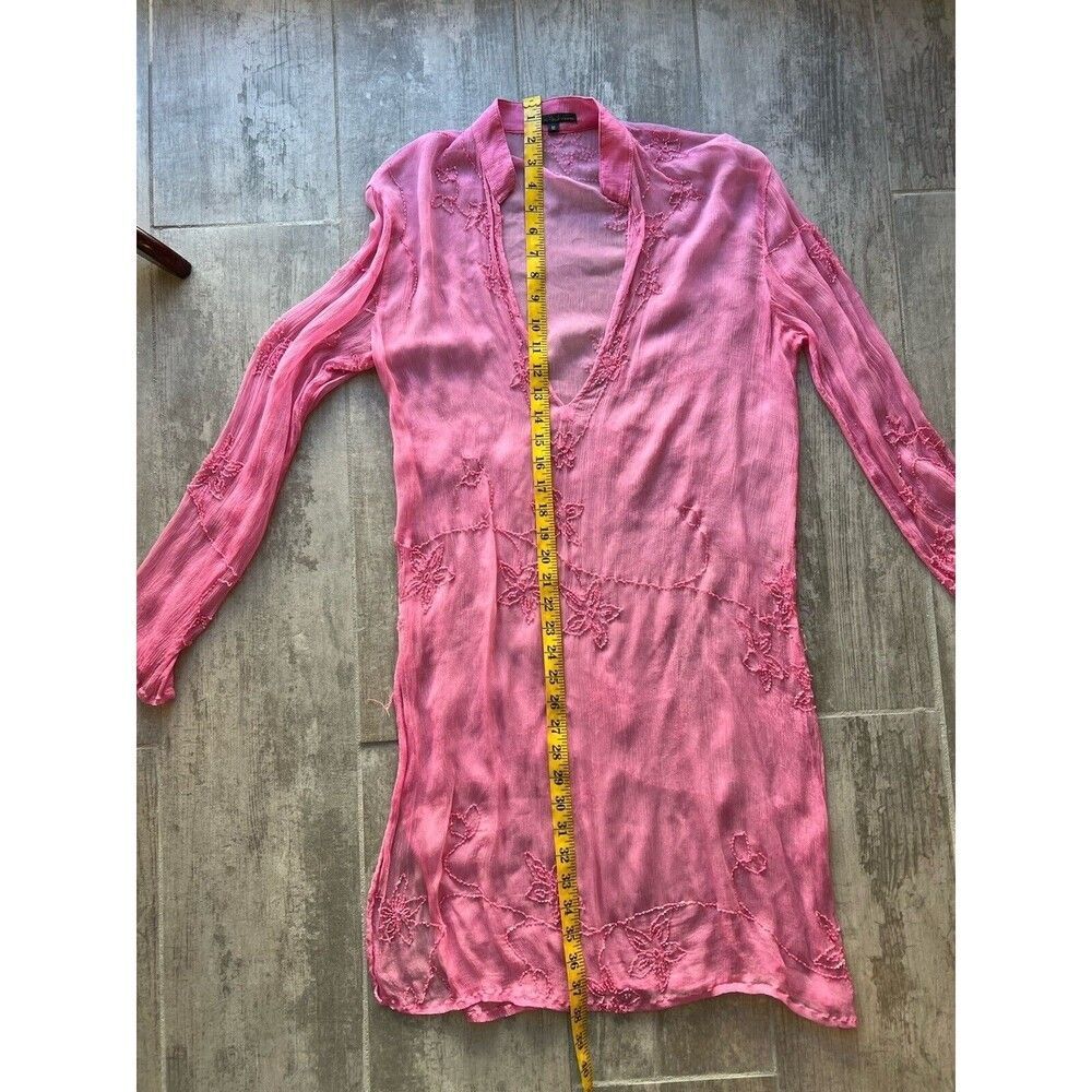 Eden Rock X PatBo St. Barths Beach Cover-up Silk Pink Beaded Sheer Dress Swim M - Picture 10 of 10
